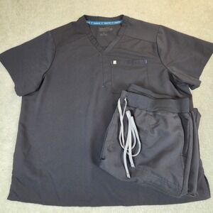 Fabletics Mens Black Scrub Set 2XL Top‎ Equip Cargo Scrub Pants Medical